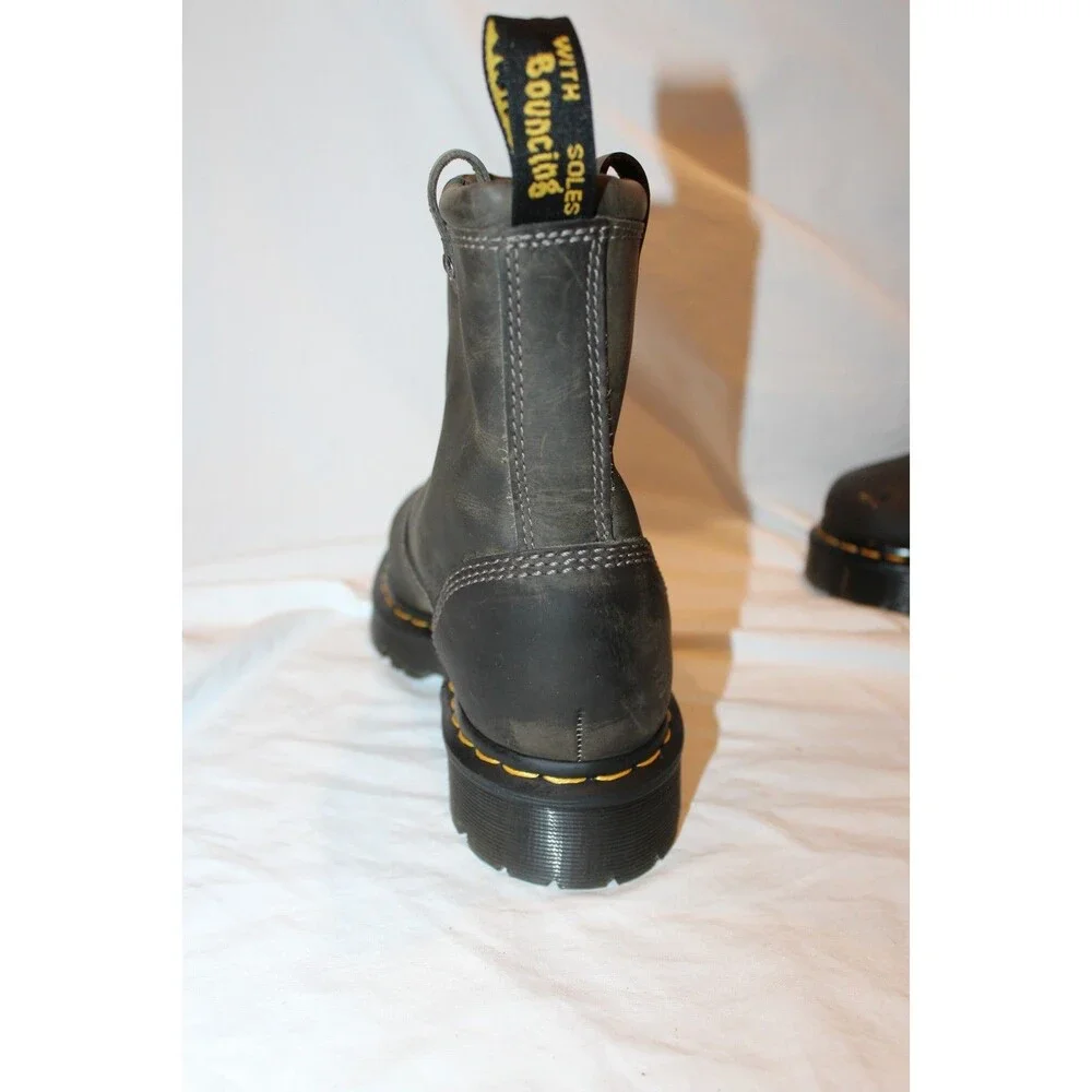 Dr Martens Anistone Lo Leather Boots Charcoal Gray Men 7 Women 8 Biker Boots